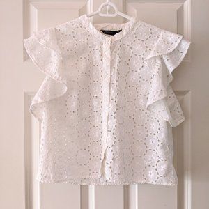 NWOT Zara Eyelet Ruffle Sleeve Blouse L